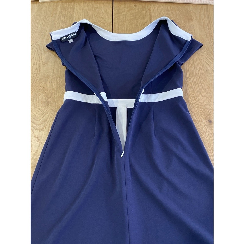 Karl Lagerfeld Paris Navy Blue White shift Dress Sz 8 50's Style Audrey Hepburn - Picture 10 of 13
